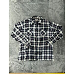 Saugatuck Dry Goods Co Flannel Shirt Large Blue Plaid Button Up Long Sleeve Mens